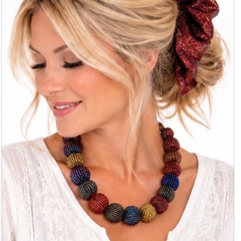 Boho Multicolor Seed Bead Statement Necklace Chunky Artisan Tribal Jewelry